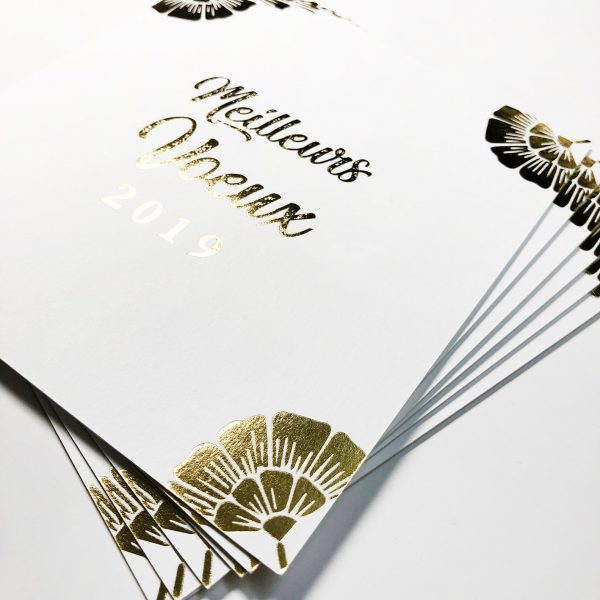 cartevoeux, impressiondorure, dorureachaud, cartedorure, voeuxgraphisme, graphismeparis, PAO, infographie,